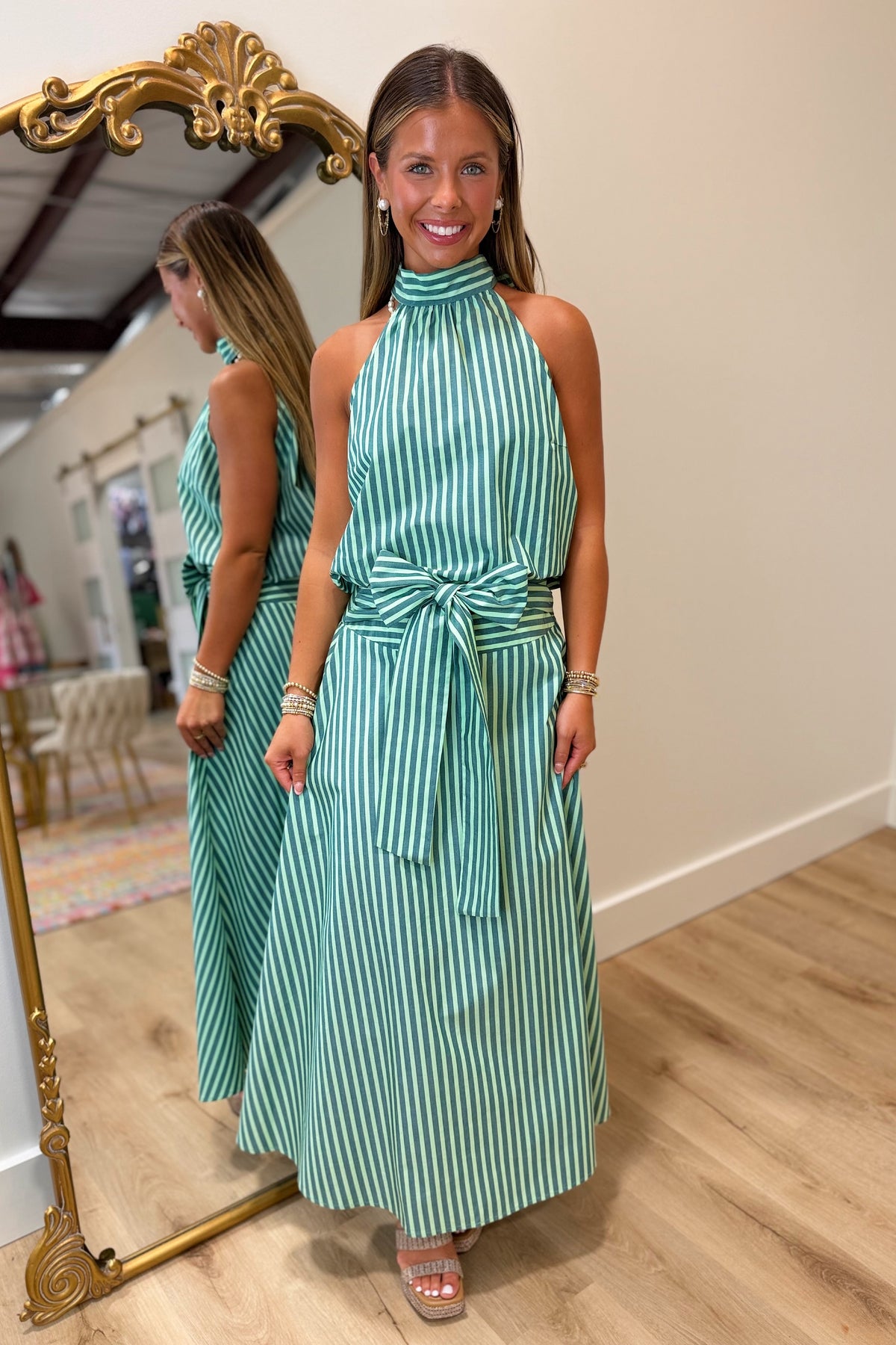 FRNCH Carmine Striped Skirt Set Green