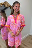 Blushing Citrus Floral Embroidered Dress