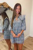 The Start of September Plaid Dress Blue