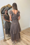 Cascading Ruffles Maxi Dress Brown
