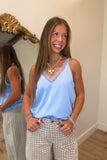Soft Lace Satin Tank Blue
