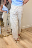 Plaid Beginning Barrel Jeans Blue