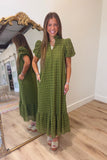 Lanie Eyelet Puff Sleeve Dress Olive