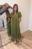 Lanie Eyelet Puff Sleeve Dress Olive