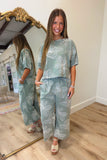 Floral Embroidered Linen Set Green