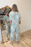 Floral Embroidered Linen Set Green
