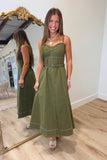 Top Stitch Twill Maxi Dress Olive