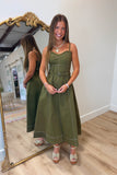 Top Stitch Twill Maxi Dress Olive