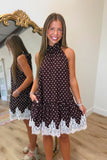 Delicate Dots Lace Halter Dress Brown