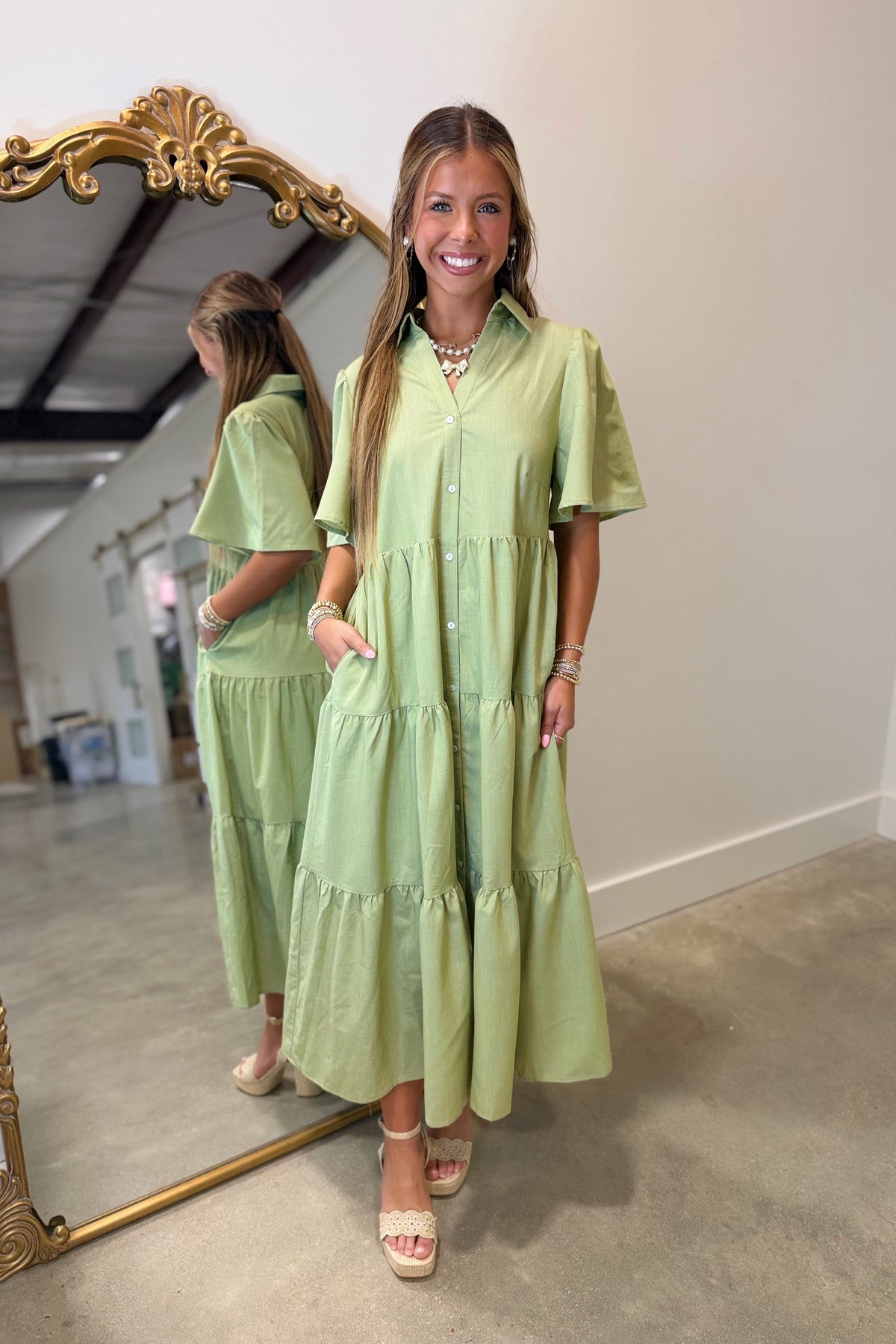 Charming Fields Midi Dress Sage