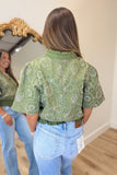 Embroidered Florals Smocked Top Olive