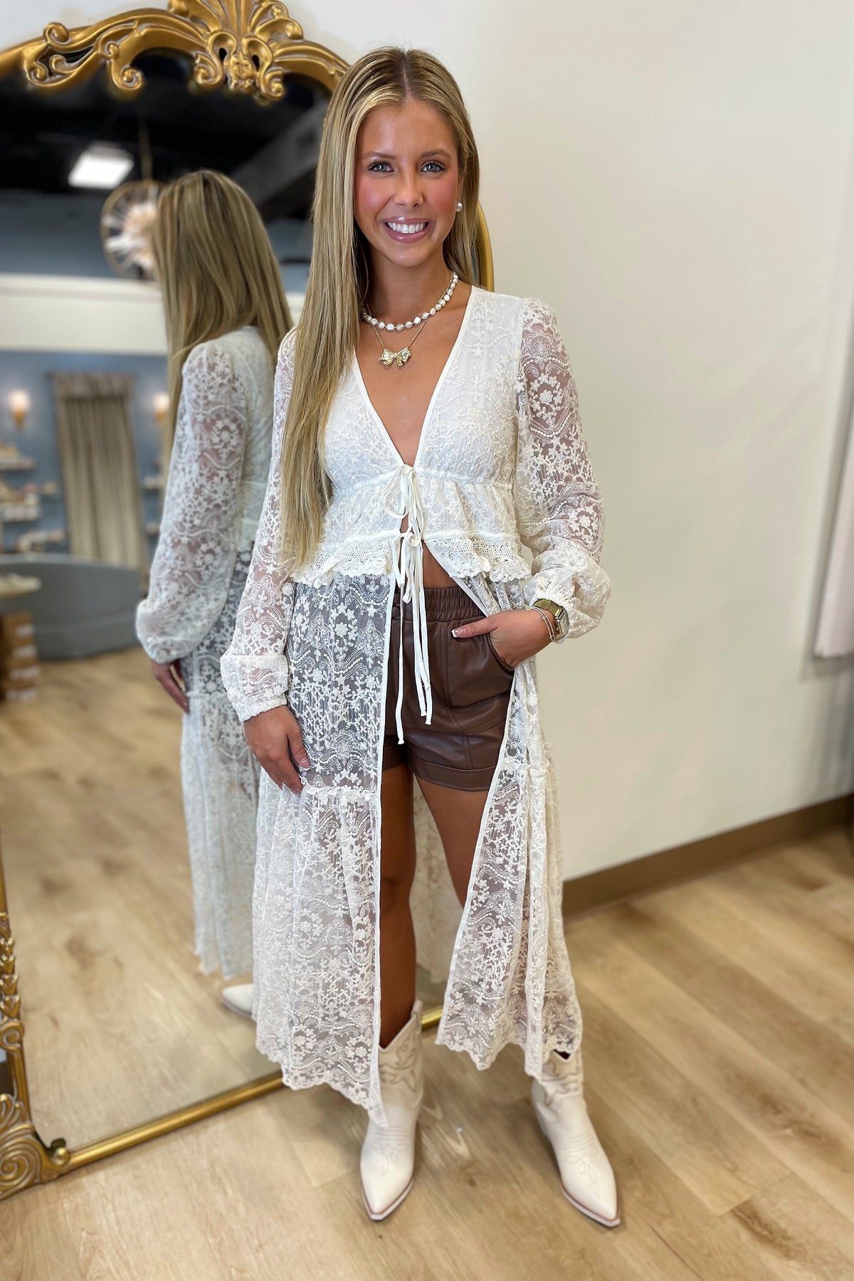 Boho Lace Maxi Duster Top
