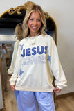 JESUS SAVES Patchwork Crewneck Sweatshirt Blue