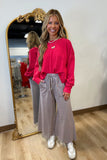 Cutout Back Terry Sweatshirt Red