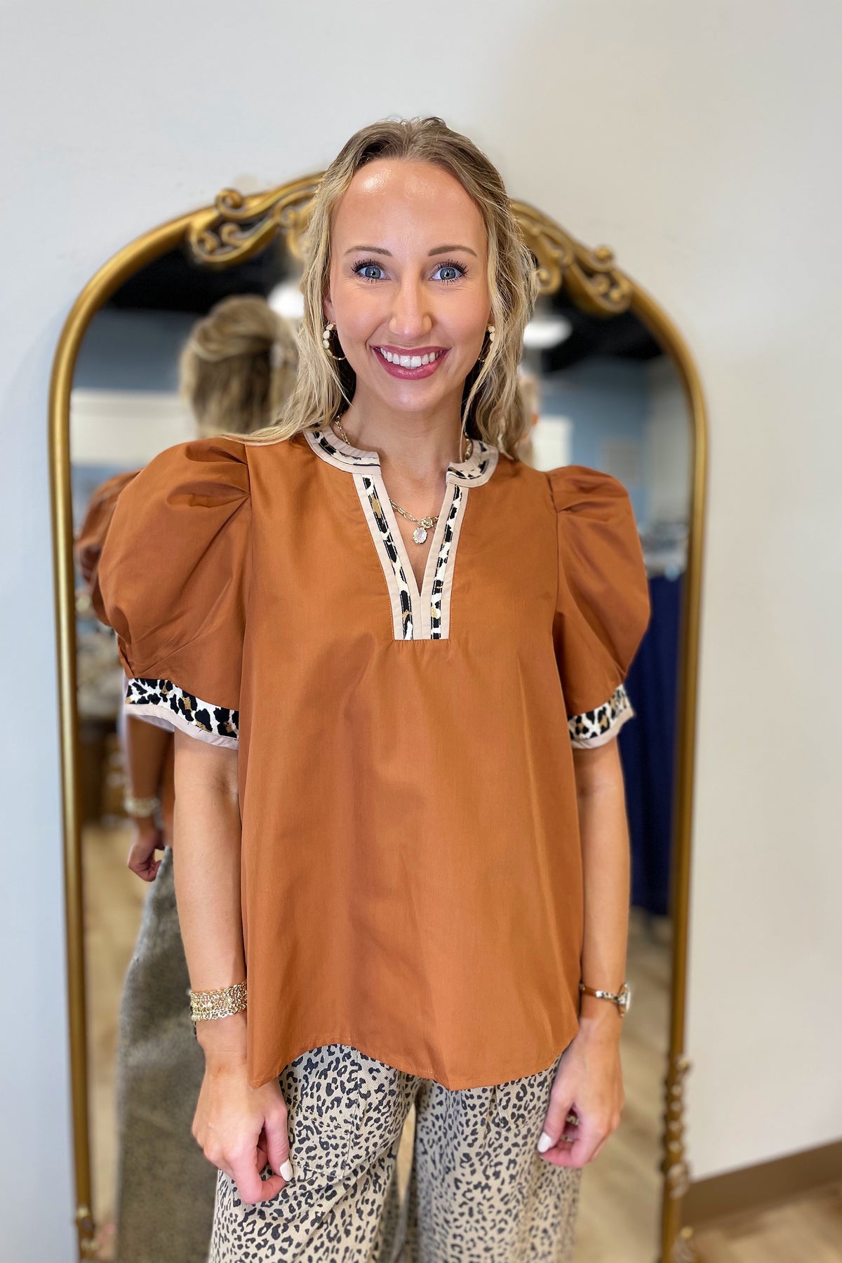 A Touch Of Leopard Top Caramel