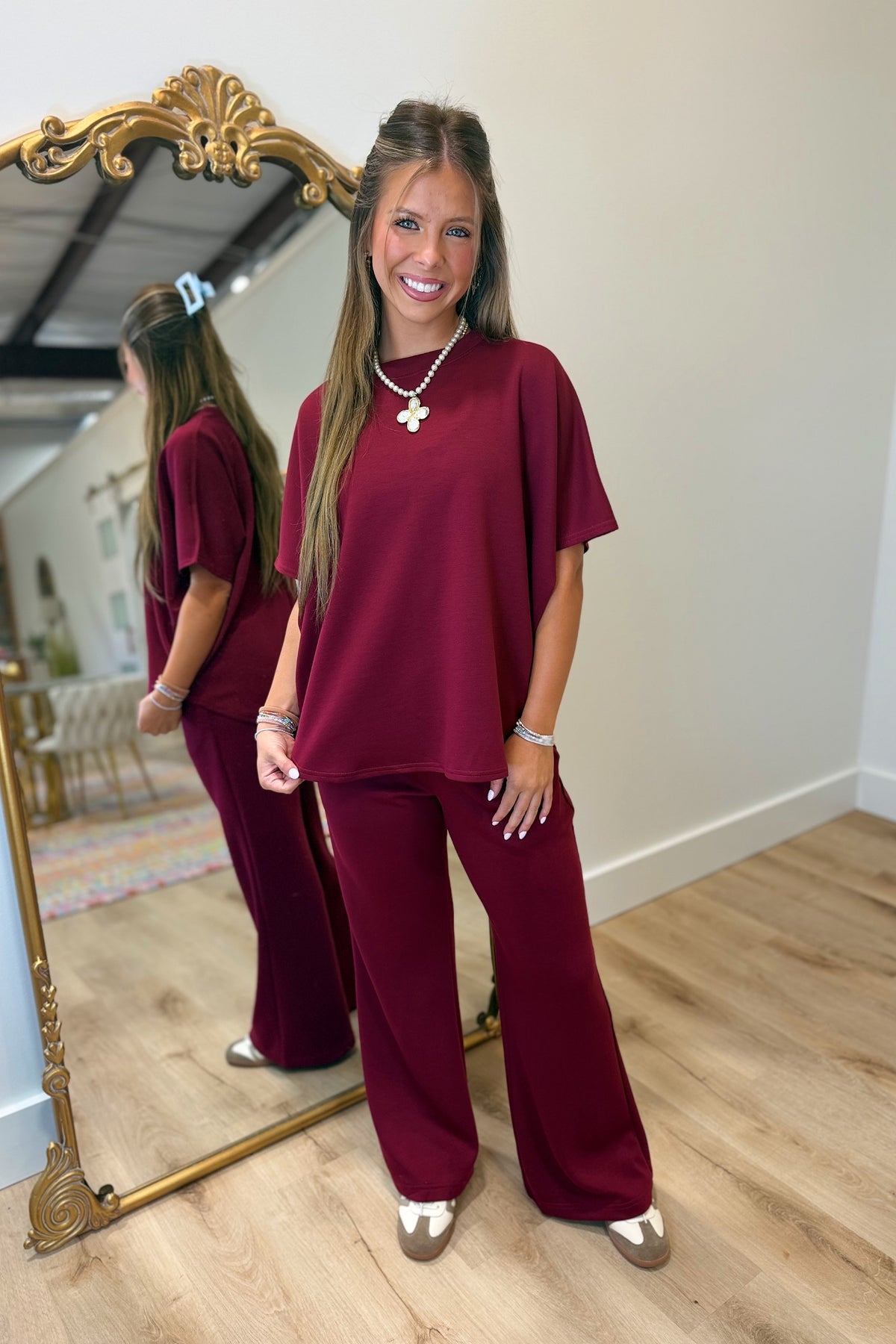 On Time Scuba Pant Set Burgundy