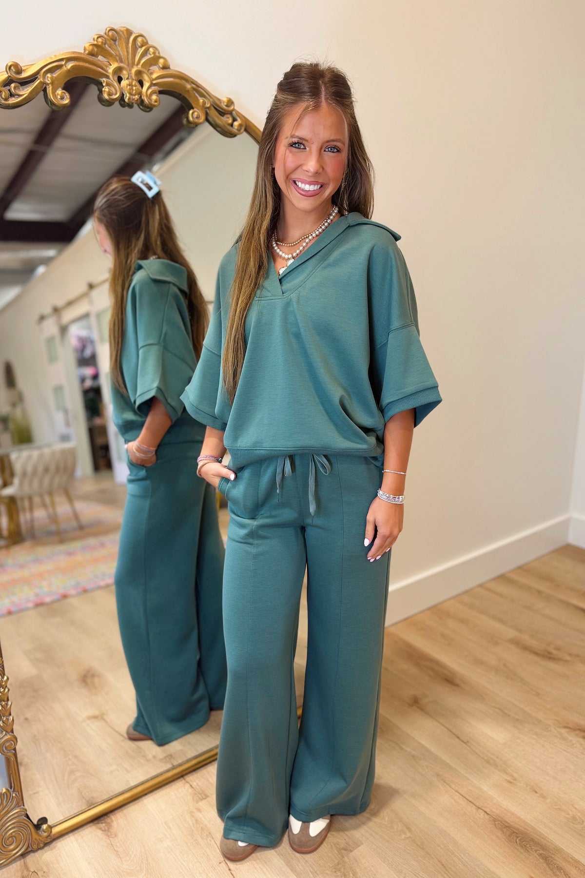 Sophia Scuba Short Sleeve Set Green