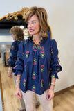 Umgee Floral Blouse Navy