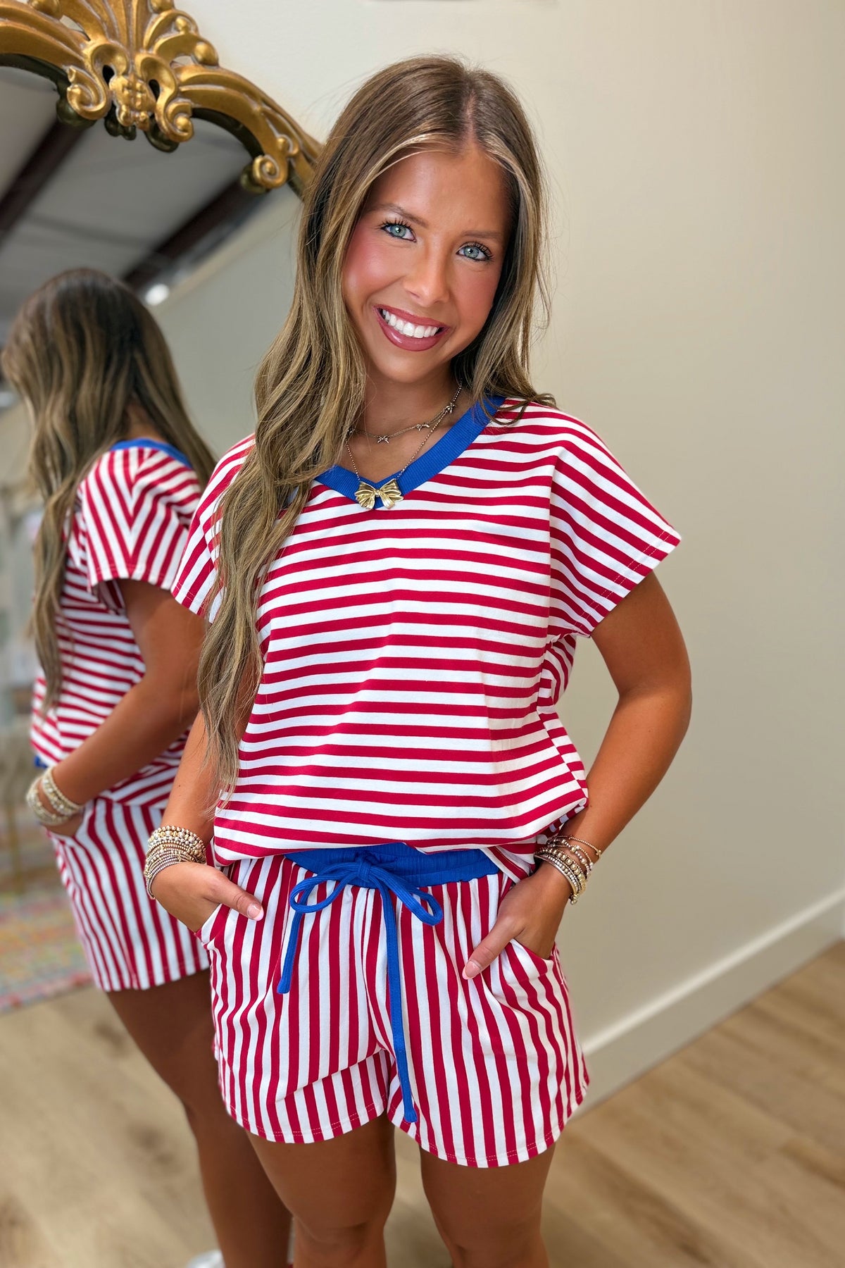 American Honey Striped Short Set