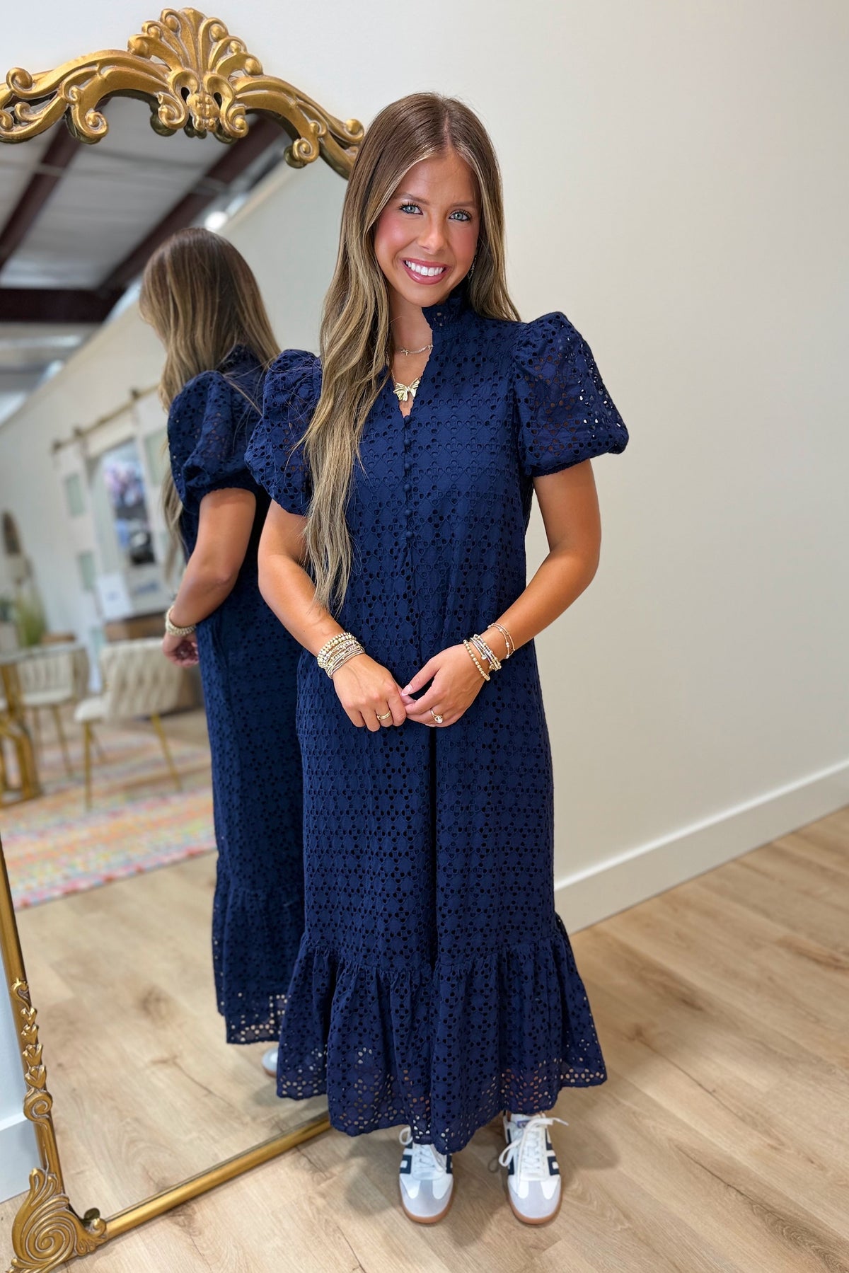 American Belle Eyelet Dress Navy