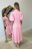 Cottage Charm Gingham Puff Sleeve Midi Dress Pink