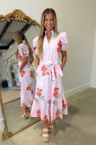 Sunlit Rhapsody Floral Puff Sleeve Dress Pink