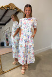Petal Sonata Floral Midi Dress Cream