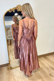 Bronzy Glow Accordion Pleat Midi Dress