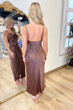 Satin Cowl Neck Draped Midi Dress Cocoa