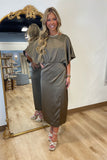 Satin Asymmetrical Midi Dress Mocha