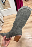 Classy Chunky Heel Suede Knee-high Boot Olive