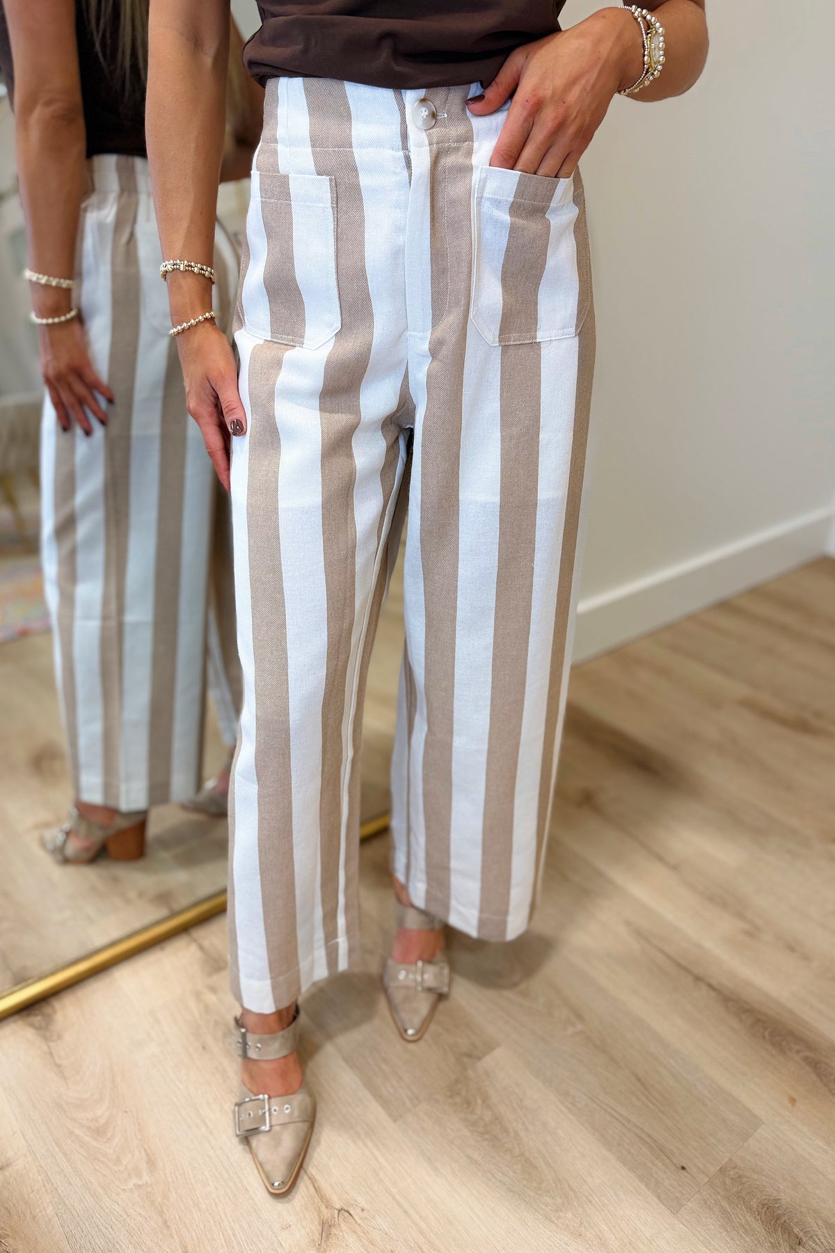 Striding Stripes Pant Tan
