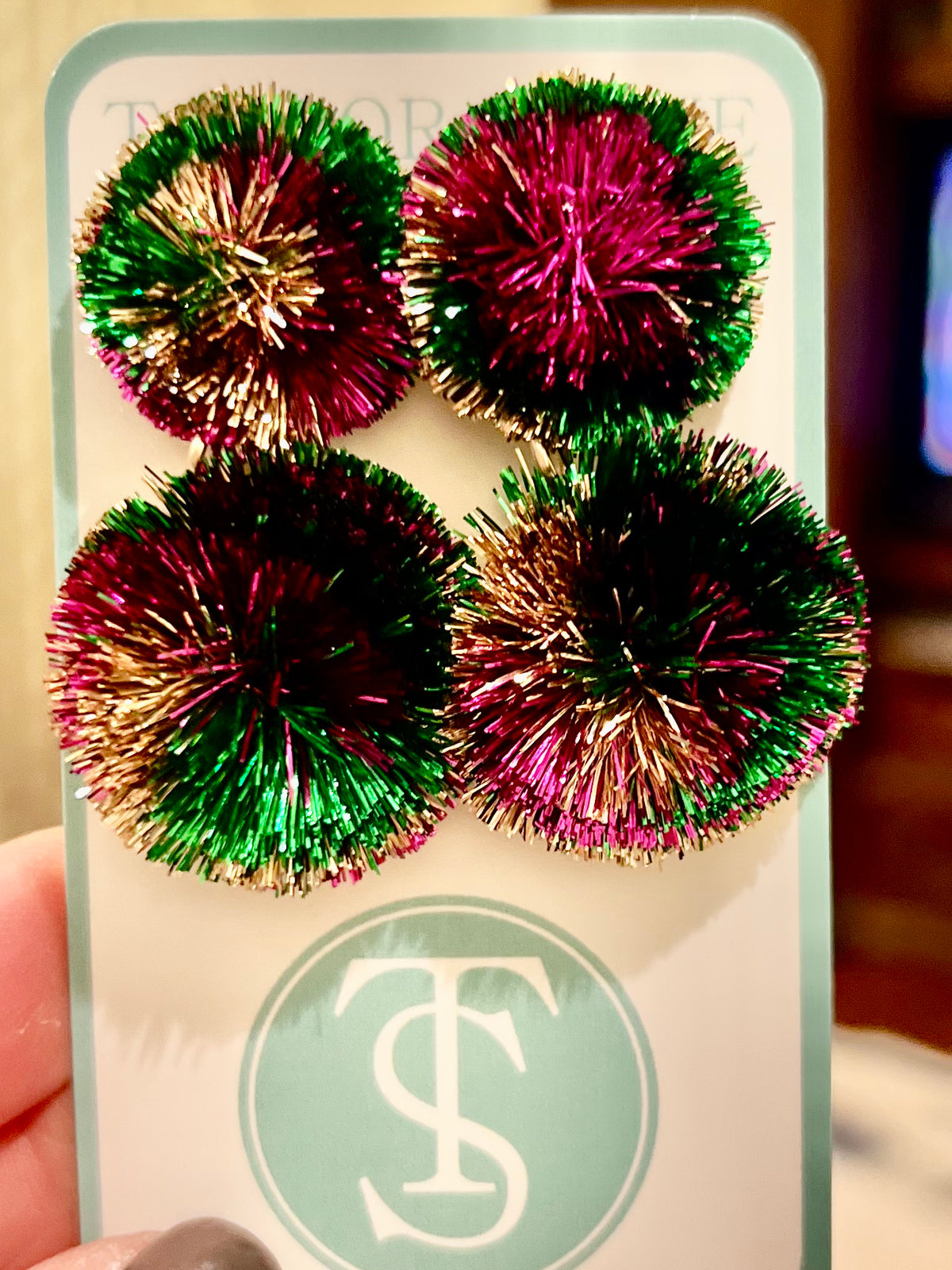 Taylor Shaye Mardi Gras Poms Earrings
