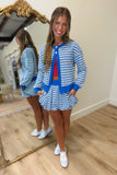 Glow Mode Striped Cardigan Bubble Skirt Set