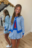 Glow Mode Striped Cardigan Bubble Skirt Set