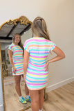 E Squared Striped Cap Sleeve Cinched Tee Confetti Cake