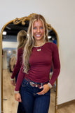 Butter Soft Long Sleeve Crew Neck Top Burgundy
