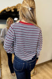Striped Out V Neck Sweater Navy Red