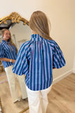 THML Ruffle Collar Striped Blouse Blue
