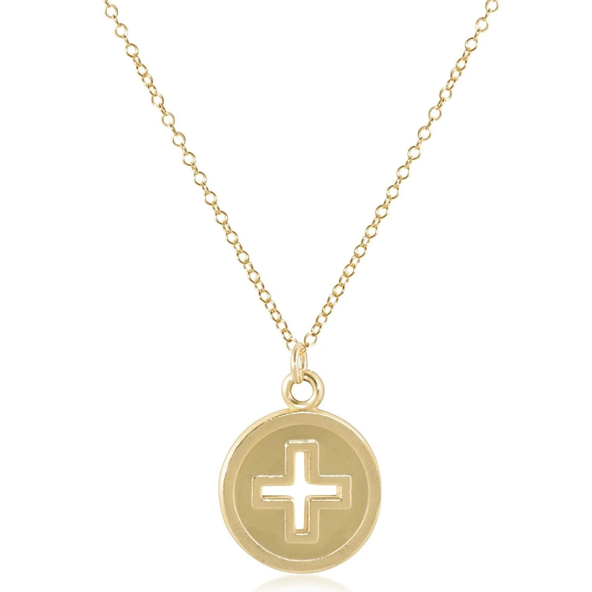 E Newton 16" Necklace Gold Signature Cross Gold Disc