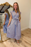 Southern Harvest Self Tie Dress Blue/Brown