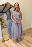 Southern Harvest Self Tie Dress Blue/Brown