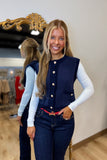 Soft Form Pearl Jeweled Vest Navy