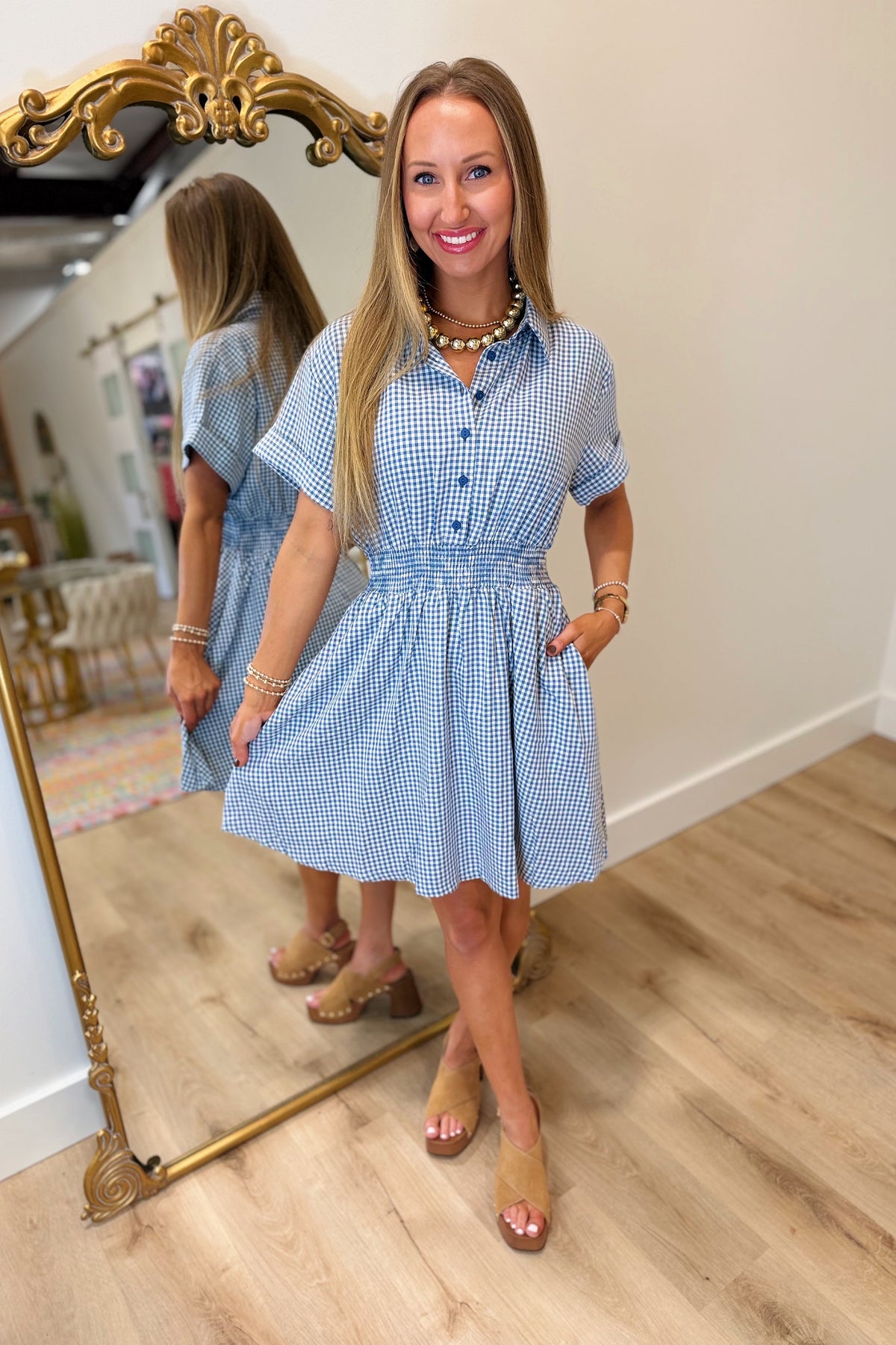 Country Blue Gingham Dress