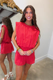 Bubble Hem Eyelet Short Set Red