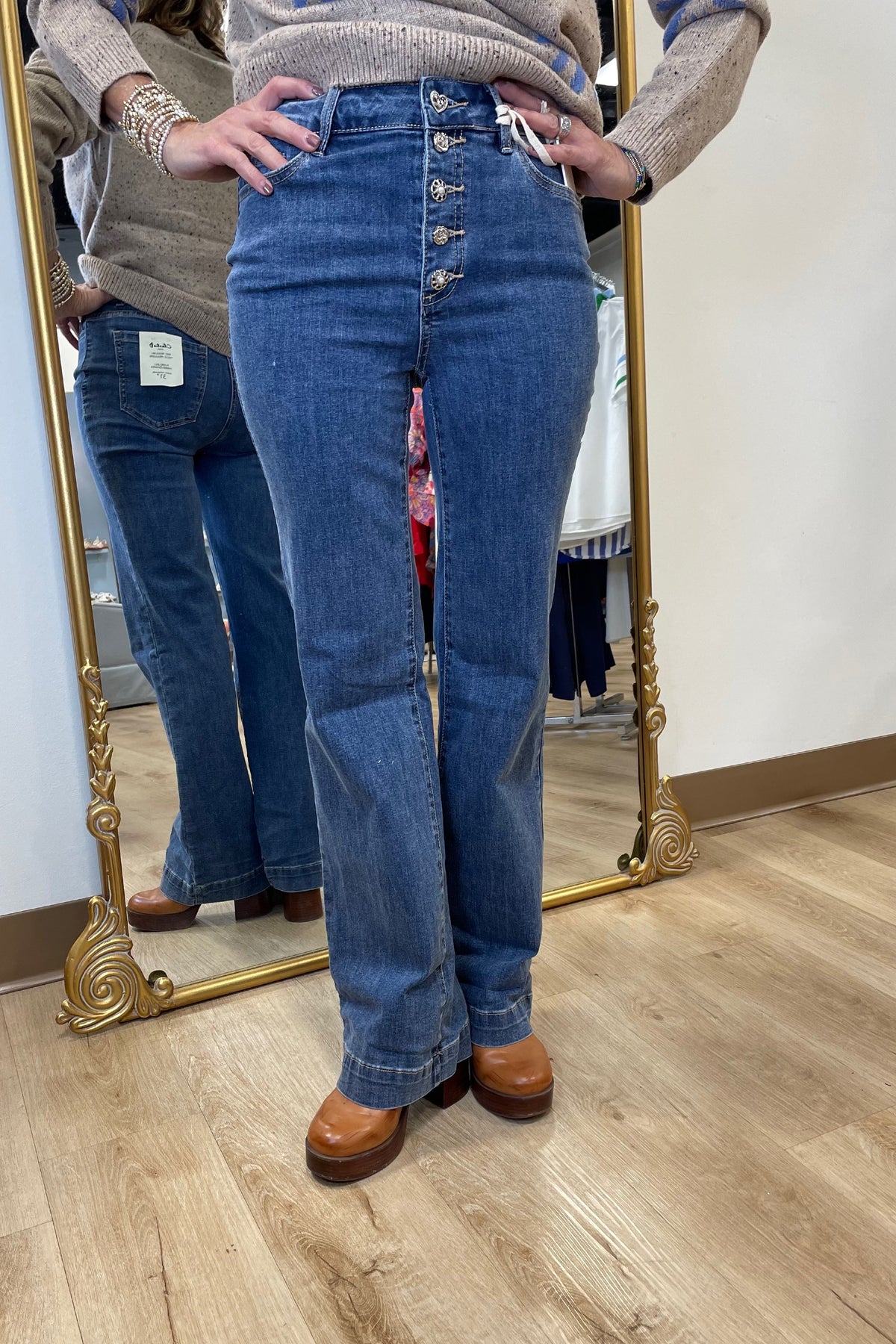 Charlie B Wide Leg Embellished Buttons Jean MB