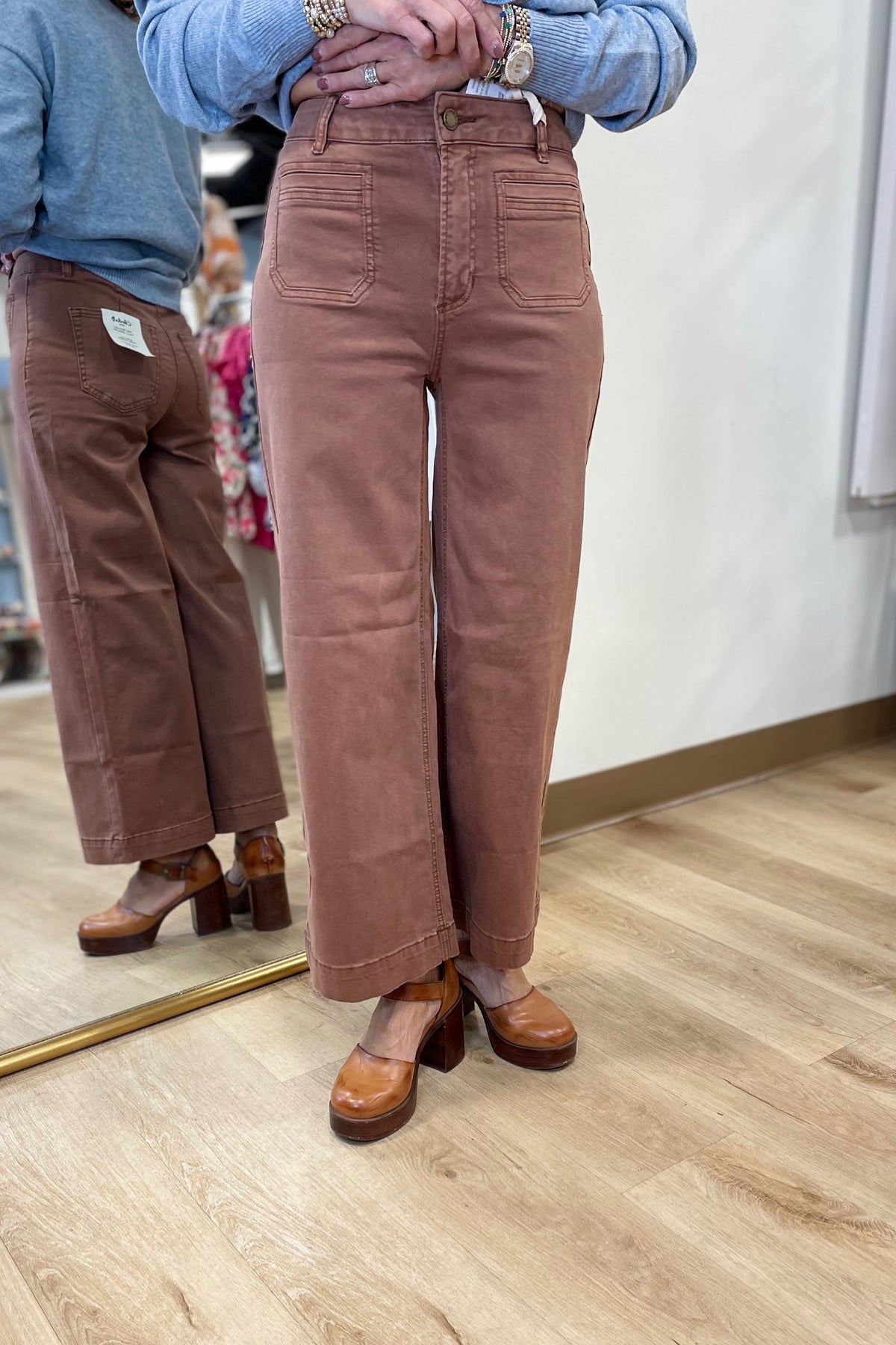 Charlie B Cropped Patch Pocket Jean Sepia