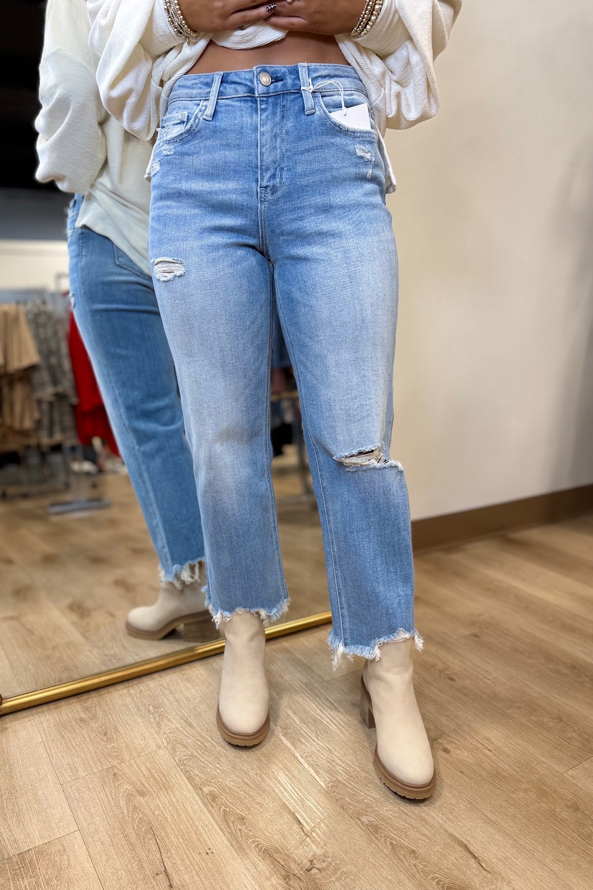 Vervet High Rise Distressed Crop Slim Wide Jeans