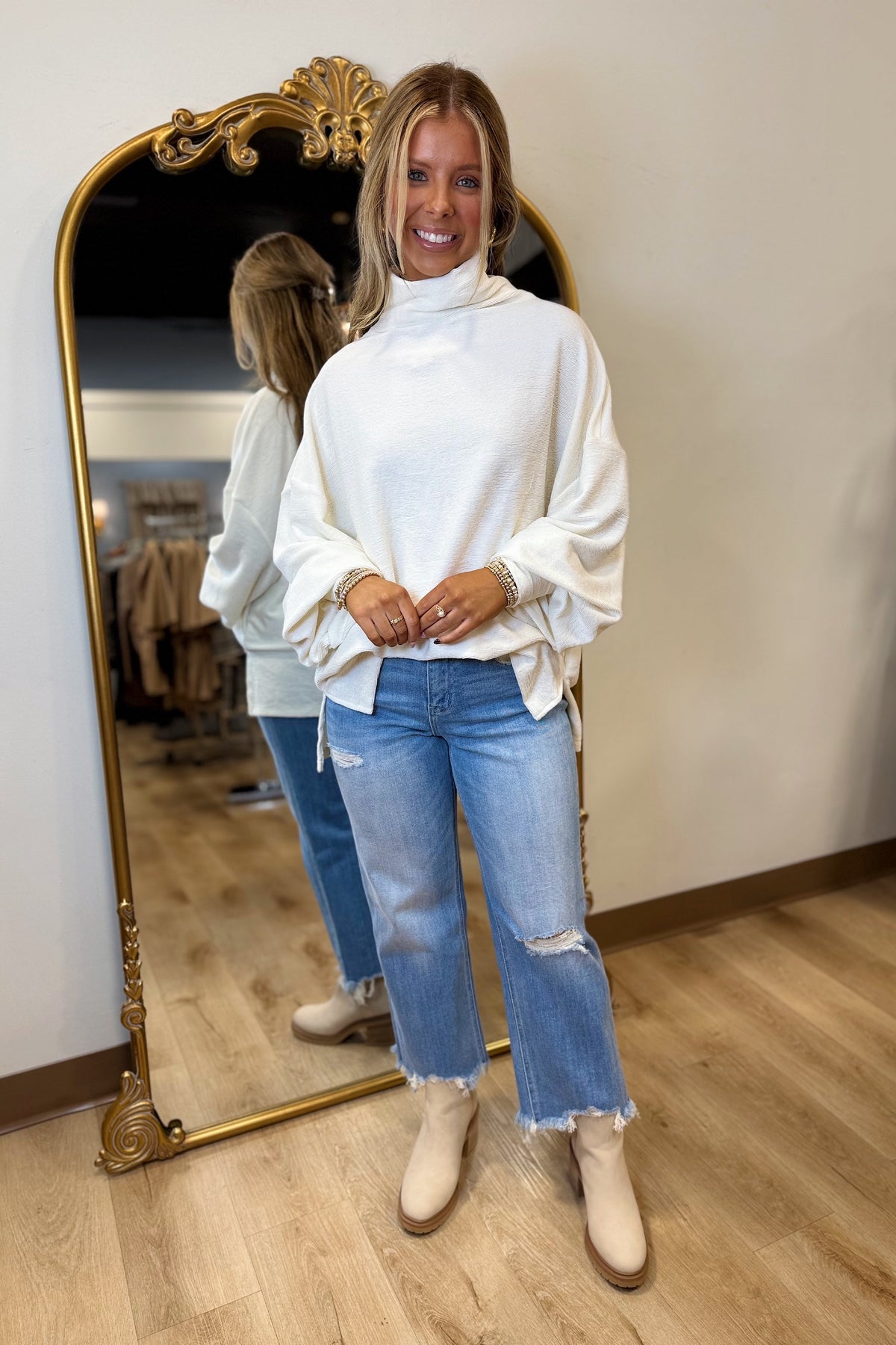 Margot Mock Neck Knit Top Ivory