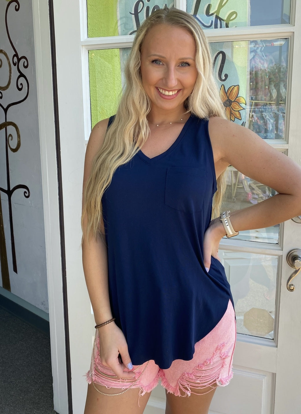Another Love Esther V Neck Tank -navy